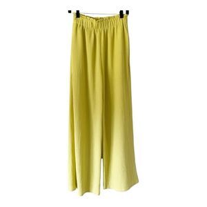 Easel Womens Elastic Waist Light Green Lightweight Crepe Wide Leg Pants Small